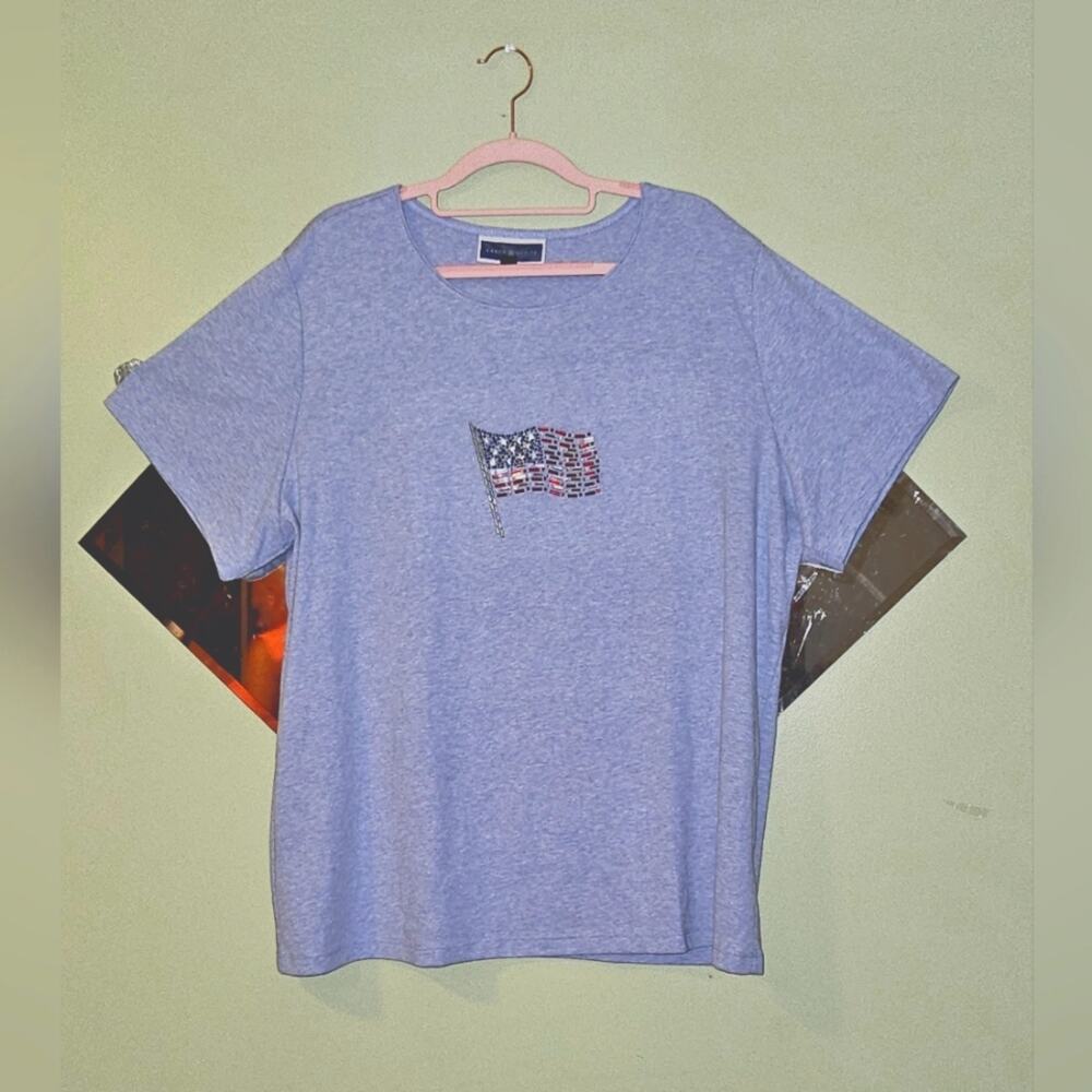 Karen Scott 2x Blue American Flag Top NWT